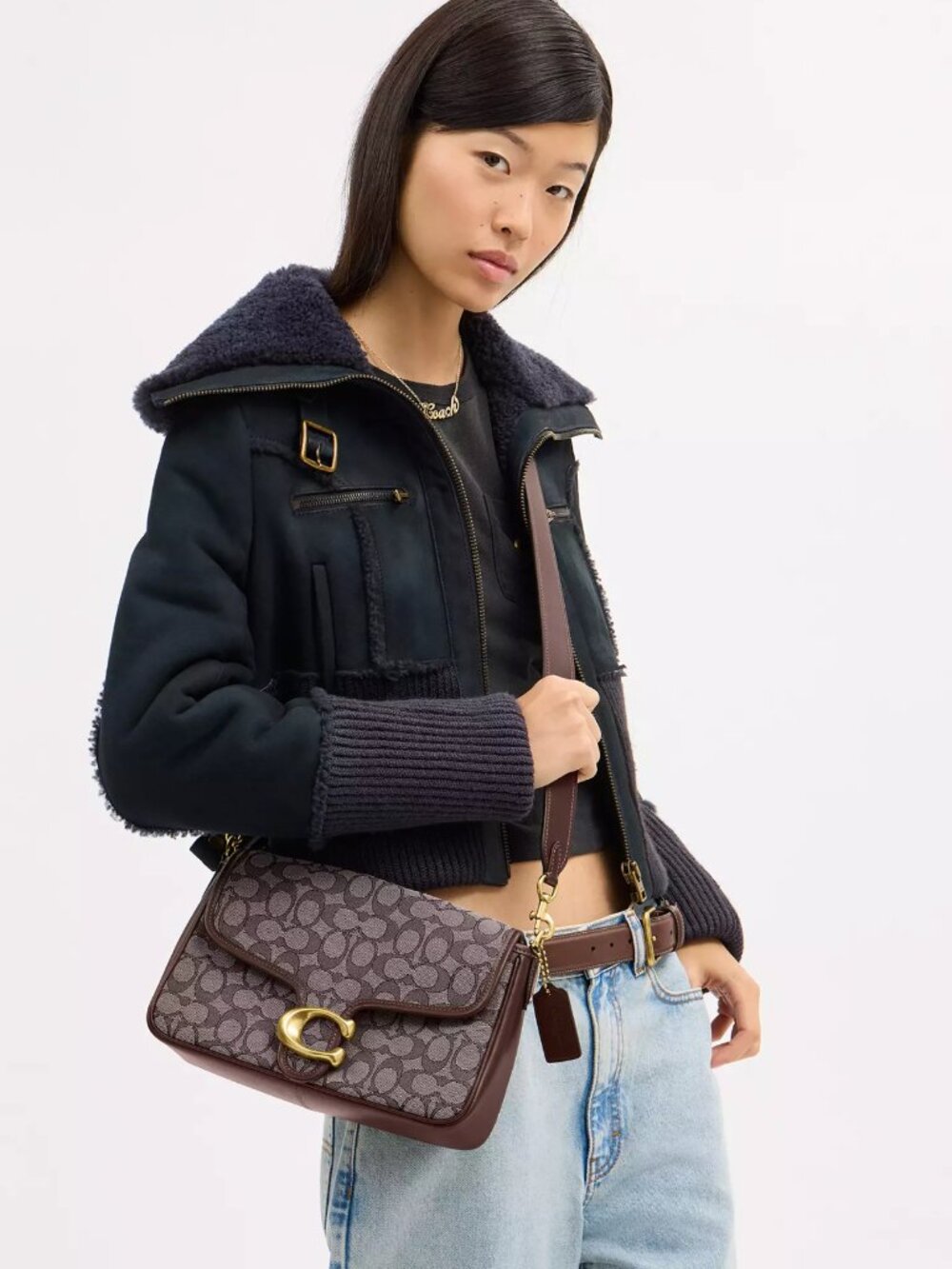 Coach CDT21 Soft Tabby Shoulder Bag Signature Jacquard Brass/Oak Maple Brown NWT - Picture 3 of 15
